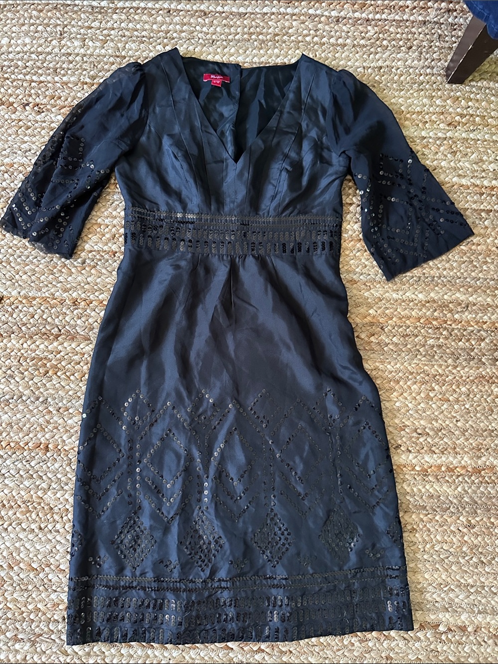 Monsoon Black Embellished V‑Neck Midi Dress
